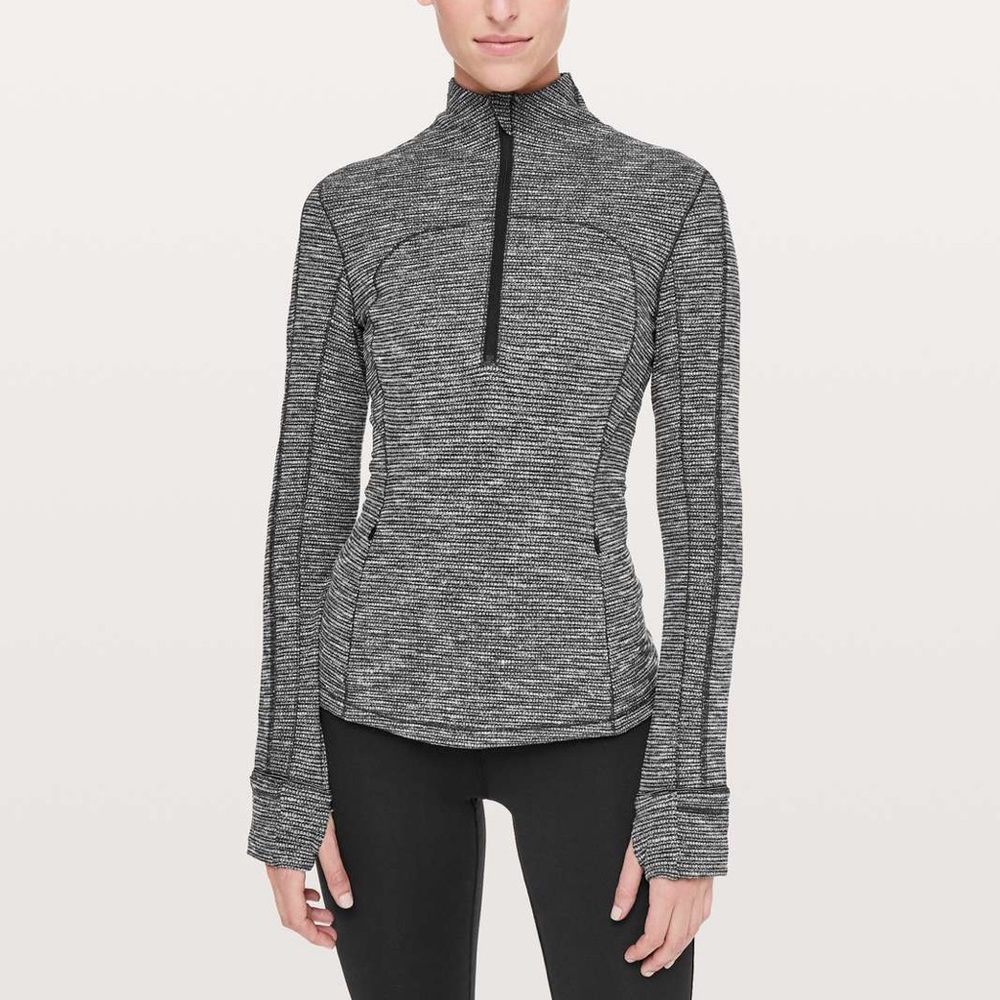 Lululemon Run Briskly 1/2 Zip Coco Pique Black White